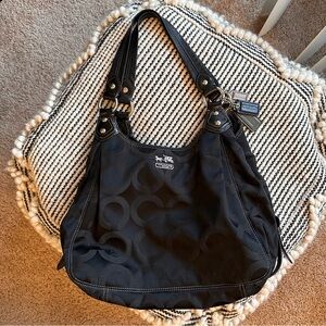 Coach Signature Madison Maggie Black Fabric Shoulder